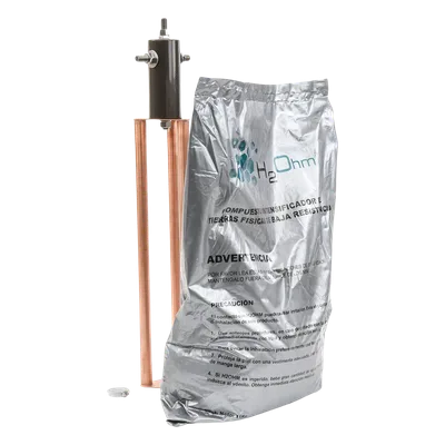 Electrodo de Puesta a Tierra / 45 Amp / Filtro LCR / Resistencia < 2 Ohm / Cobre Electrolítico / Compuesto H2Ohm / 20 Años Sin Mantenimiento