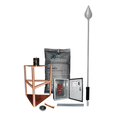 Kit de Pararrayos / 200 m Diámetro de Protección / 656 pies Alcance / 95% Eficiencia de Captura / 1.2 m Mástil de Aluminio