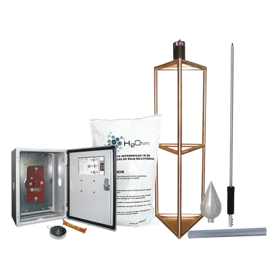 Kit de Protección Contra Rayos / 300 m (984.3 ft) de Diámetro de Protección / Punta Captadora con 95% de Reducción de Caída / Mástil de Aluminio 1.2 m (3.9 ft) / Electrodo 1000 A / Sistema Externo e I