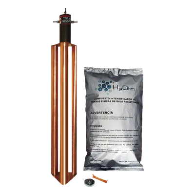 Kit de Puesta a Tierra / 100 A / Electrodo Cobre Electrolítico / Filtro LCR 1/2" / Compuesto H2Ohm / Resistencia