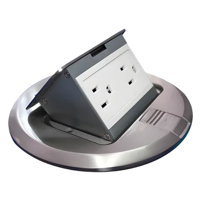 Mini Caja de Piso Redonda / Acero Inoxidable / 2 Contactos / 15 A ANCE / 150x150x70 mm / 0.92 lb / 5.9x5.9x2.8 pulg