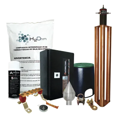 Kit de Protección contra Sobretensiones / Pararrayos Aluminio / Supresor 60 kA Clase B / Electrodo Cobre / Compuesto Terreno 11 kg