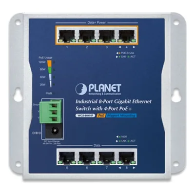 Switch Industrial No Administrable / 8 Puertos Gigabit / 4 Puertos PoE+ 802.3at / 120 W / Montaje Múltiple / Alimentación Dual con Failover
