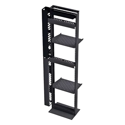 Kit organizador de redes / Rack 19' tipo L 45U / 2 organizadores verticales 45U total / 2 organizadores horizontales 2U / Regleta 8 salidas / Charolas y accesorios