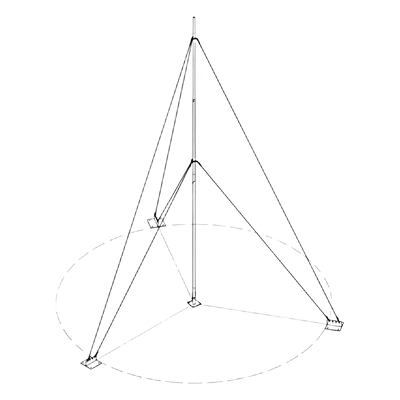 Mástil Telescópico / Altura Ajustable 6 m (19.7 ft) / Base Galvanizada / Capacidad 5 kg / 12 Cuellos para Cables / Anclajes Concreto