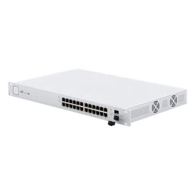 Switch PoE UniFi capa 2 Administrable de 26 puertos Gigabit (24 eth PoE y 2 SFP) 802.3 af/at / Pasivo 24V, 500 Watts, throughput de 38.69 Mpps
