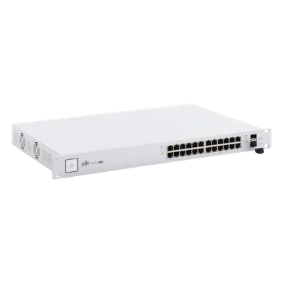 Switch PoE UniFi capa 2 Administrable de 26 puertos Gigabit (24 eth PoE y 2 SFP) 802.3 af/at / Pasivo 24V, 500 Watts, throughput de 38.69 Mpps
