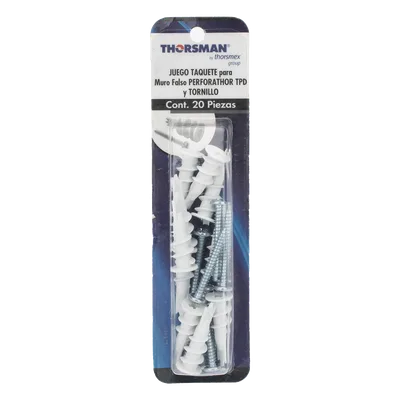 Kit de Fijación Autoperforable / 10 Unidades / Carga 5 kg / Tornillo 10 mm x 38 mm / Tablaroca y Mampostería / Nylon Reforzado / -40°C a +80°C