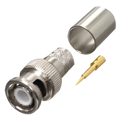 Conector Coaxial BNC Macho / Anillo Plegable / Bronce Niquelado / Contacto Oro / Teflón / RG-8/U, LMR-400, CNT-400, 9913