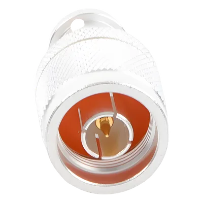 Adaptador Coaxial en Línea / N Macho a BNC Macho / Impedancia 50 Ω / Cuerpo Bronce Plateado / Contacto Oro / Aislante Teflón