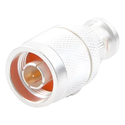 Adaptador Coaxial en Línea / N Macho a BNC Macho / Impedancia 50 Ω / Cuerpo Bronce Plateado / Contacto Oro / Aislante Teflón