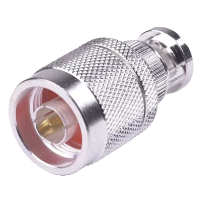 Adaptador Coaxial en Línea / N Macho a BNC Macho / Impedancia 50 Ω / Cuerpo Bronce Plateado / Contacto Oro / Aislante Teflón