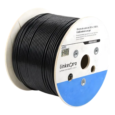 Bobina de Cable Cat5E / 305 m (1000 pies) / Gel para Intemperie / Doble Forro / Bajo Tierra / UL / Negro