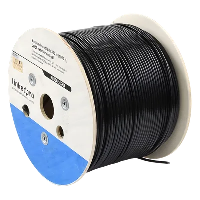 Bobina de Cable Cat5E / 305 m (1000 pies) / Gel para Intemperie / Doble Forro / Bajo Tierra / UL / Negro