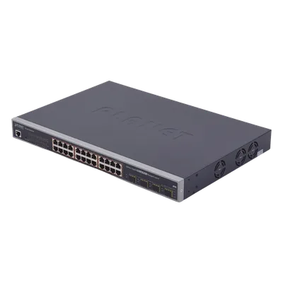 Switch Administrable L2+ de 24 puertos 10/100/1000T PoE+ con 4 puertos combo TP/SFP Gigabit