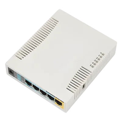 RouterBoard / 5 Puertos Fast Ethernet / WiFi 2.4 GHz 802.11b/g/n / 1000 mW / PoE Pasivo Salida / CPU 600 MHz
