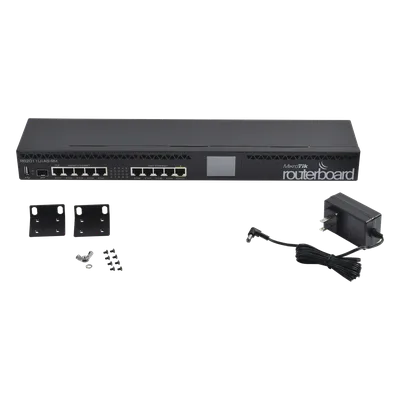 Router Board, CPU 1 Núcleo, 5 Puertos Gigabit, 5 Puertos Fast, 1 Puerto SFP, Licencia Nivel 5 y montaje en Rack
