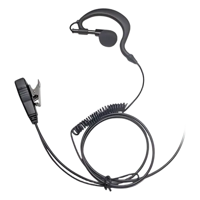 Micrófono-Audífono Profesional / Gancho Ajustable en Forma de G / Cable con Resorte / PTT de Solapa / Compatible con Radios Hytera y Telox