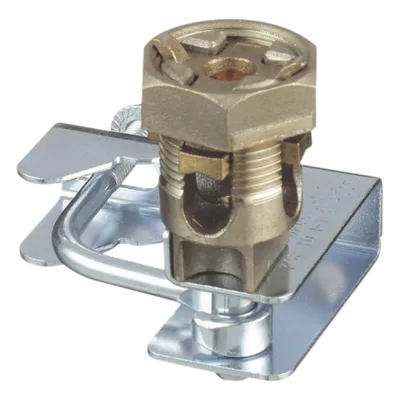 Abrazadera de Tierra para Piso Falso / 2 Conductores 6-1/0 AWG (16-50 mm²) / Pedestal Cuadrado 22 mm (7/8') / Pedestal Redondo 25-29 mm (1' a 1 1/8') / Bronce / TIA-607-A