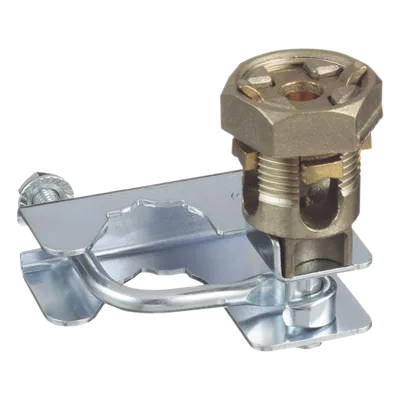 Abrazadera de Tierra para Piso Falso / 2 Conductores 6-1/0 AWG (16-50 mm²) / Pedestal Cuadrado 22 mm (7/8') / Pedestal Redondo 25-29 mm (1' a 1 1/8') / Bronce / TIA-607-A