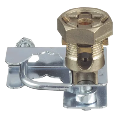 Abrazadera de Tierra para Piso Falso / 2 Conductores 6-1/0 AWG (16-50 mm²) / Pedestal Cuadrado 22 mm (7/8') / Pedestal Redondo 25-29 mm (1' a 1 1/8') / Bronce / TIA-607-A
