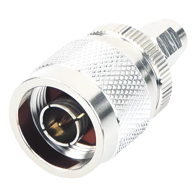 Adaptador RF en Línea / SMA Macho Inverso a N Macho / Cuerpo Bronce Niquelado / Contacto Oro / Aislante Teflón
