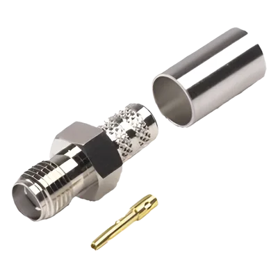 Conector Coaxial SMA Hembra / Anillo Plegable / Para Cables RG-8/X, LMR-240, Belden 9258 / Cuerpo Níquel / Contacto Oro / Aislante Teflón