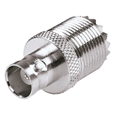 Adaptador en Línea / UHF Hembra SO-239 a BNC Hembra / 50 Ohm / Níquel-Plateado / Delrin