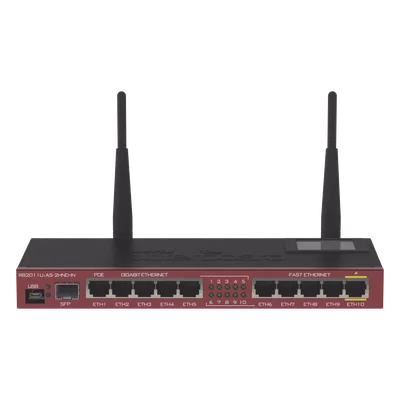Router Board, 10 Puertos Ethernet, 1 Puerto SFP, Wi-Fi de Gran Cobertura 2.4 GHz Antenas de 4 dBi, hasta 1 Watt de potencia
