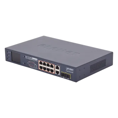 Switch PoE+ / 8 Puertos 10/100Mbps / 2 Puertos Gigabit Combo TP/SFP / Alcance 250m (820 pies) / Pantalla LCD / 120W