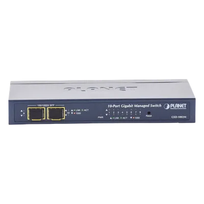 Switch Administrable / 8 Puertos Gigabit / 2 Puertos SFP / 20 Gbps Switching / Alimentación Dual PoE + DC / IPv6/IPv4 / CloudNMS
