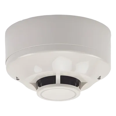 Detector de Calor Inalámbrico Direccionable / Temperatura Fija 135 °F (57 °C) / Red Mallada Clase A 902-928 MHz / Topología Padre-Hijo con Repetidor / Base y Baterías Incluidas