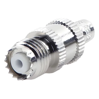 Conector Coaxial Mini-UHF / Hembra en Línea / Anillo Plegable / Para RG-8/X, LMR-240, Belden 9258 / Níquel/Plata/Teflón