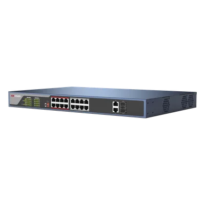 Switch PoE 250 Metros Larga Distancia / 16 Puertos 802.3at (30 W) 100 Mbps + 2 Puertos Gigabit + 2 Puertos SFP