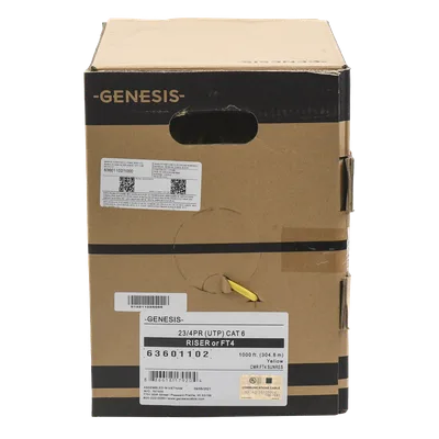 Bobina de Cable UTP Cat6 Riser / 305m (1000 pies) / Color Amarillo / UL CMR / Probado a 350 MHz / 23 AWG Cobre Sólido / -20°C a 75°C / CCTV, Datos, IP, RS485
