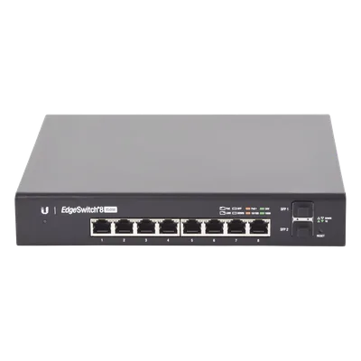 Switch EdgeMAX Administrable de 8 Puertos Gigabit con PoE+/PoE Pasivo 24V + 2 Puertos SFP, 150 W