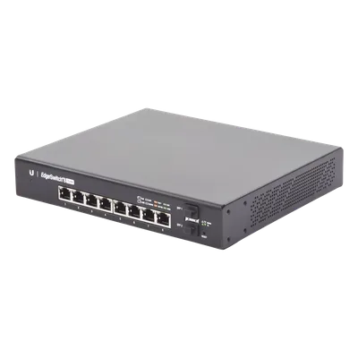 Switch EdgeMAX Administrable de 8 Puertos Gigabit con PoE+/PoE Pasivo 24V + 2 Puertos SFP, 150 W