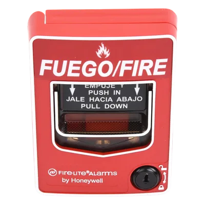 Estación Manual de Alarma Contra Incendio / Doble Acción / Rotulado Bilingüe FIRE/FUEGO / Reset con Llave / Carcasa de Policarbonato