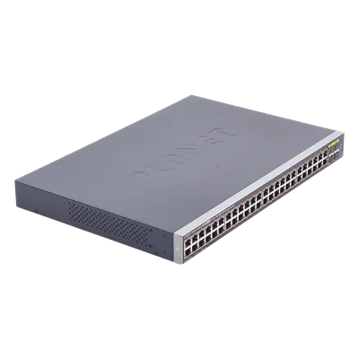 Switch Administrable PoE / 48 Puertos Gigabit RJ45 / 4 Puertos SFP / 440W PoE / 104 Gbps / 1.44 ft (0.44 m) Profundidad
