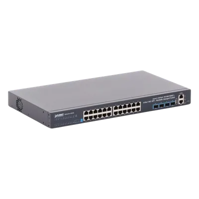 Switch Administrable Capa 3 / 24 Puertos Gigabit Ethernet / 4 Puertos 10G SFP+ / Apilable / 128 Gbps / 10 km Fibra