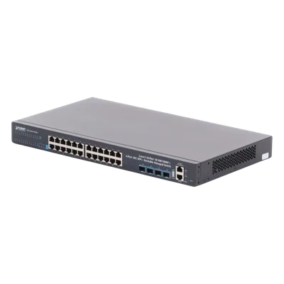 Switch Administrable Capa 3 / 24 Puertos Gigabit Ethernet / 4 Puertos 10G SFP+ / Apilable / 128 Gbps / 10 km Fibra