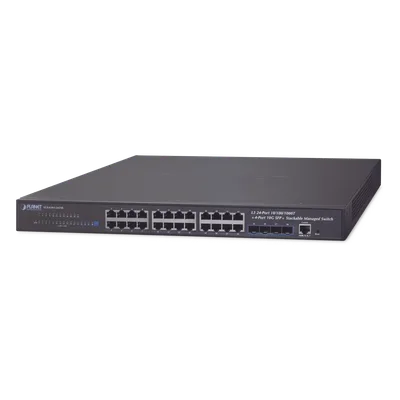 Switch Administrable Capa 3 / 24 Puertos Gigabit Ethernet / 4 Puertos 10G SFP+ / Apilable / 128 Gbps / 10 km Fibra
