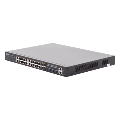 Switch Administrable Stacking Capa 3 / 24 Puertos PoE+ Gigabit / 4 SFP+ 10G / 370W PoE Total / 128 Gbps Throughput