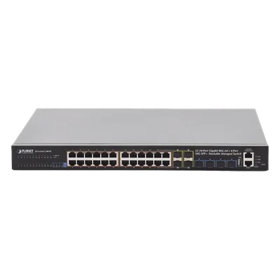 Switch Administrable Stacking Capa 3 / 24 Puertos PoE+ Gigabit / 4 SFP+ 10G / 370W PoE Total / 128 Gbps Throughput