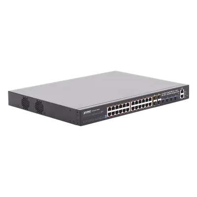 Switch Administrable Stacking Capa 3 / 24 Puertos PoE+ Gigabit / 4 SFP+ 10G / 370W PoE Total / 128 Gbps Throughput