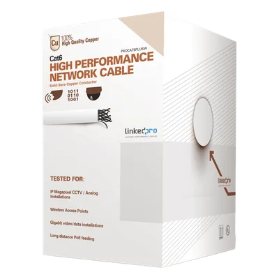 Bobina de Cable Cat6 / 305 m (1000 pies) / 23 AWG / 250 MHz / Cobre / Super Flexible / UL / Blanco