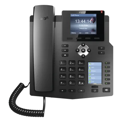 Teléfono IP empresarial para 4 líneas SIP con 2 pantallas LCD, 6 teclas BLF/DSS, conferencia de 3 vías, PoE