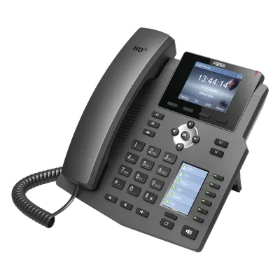 Teléfono IP empresarial para 4 líneas SIP con 2 pantallas LCD, 6 teclas BLF/DSS, conferencia de 3 vías, PoE