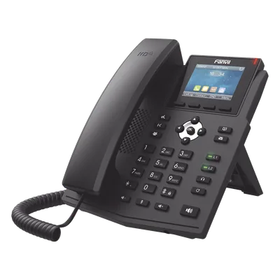 Teléfono IP empresarial para 4 líneas SIP con pantalla LCD de 2.8 pulgadas a color, puertos Gigabit, IPv6, Opus y conferencia de 3 vías, PoE