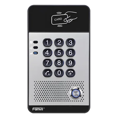 Audio Portero IP con 2 líneas SIP, relevador integrado, teclado numérico y lectora de tarjetas RFID para control de acceso, PoE